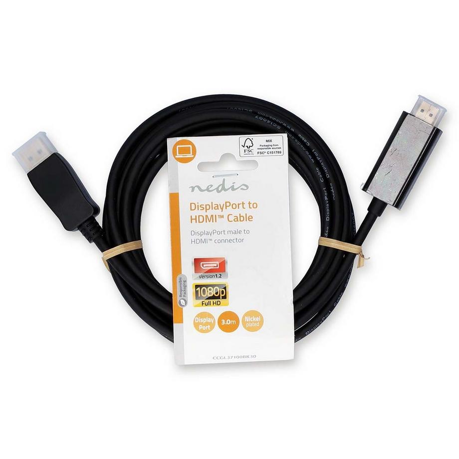 Nedis  Câble Displayport | DisplayPort Male | HDMI™ Connector | 1080p | Nickelé | 3.00 m | Rond | PVC | Noir | Label 
