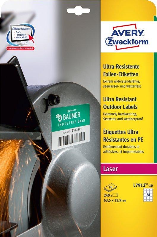 Avery-Zweckform Avery Zweckform Ultra-Resistente Folien-Etiketten, 63.5 x 33.9 mm, 10 Bogen/240 Etiketten  