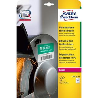 Avery-Zweckform Avery Zweckform Ultra-Resistente Folien-Etiketten, 63.5 x 33.9 mm, 10 Bogen/240 Etiketten  