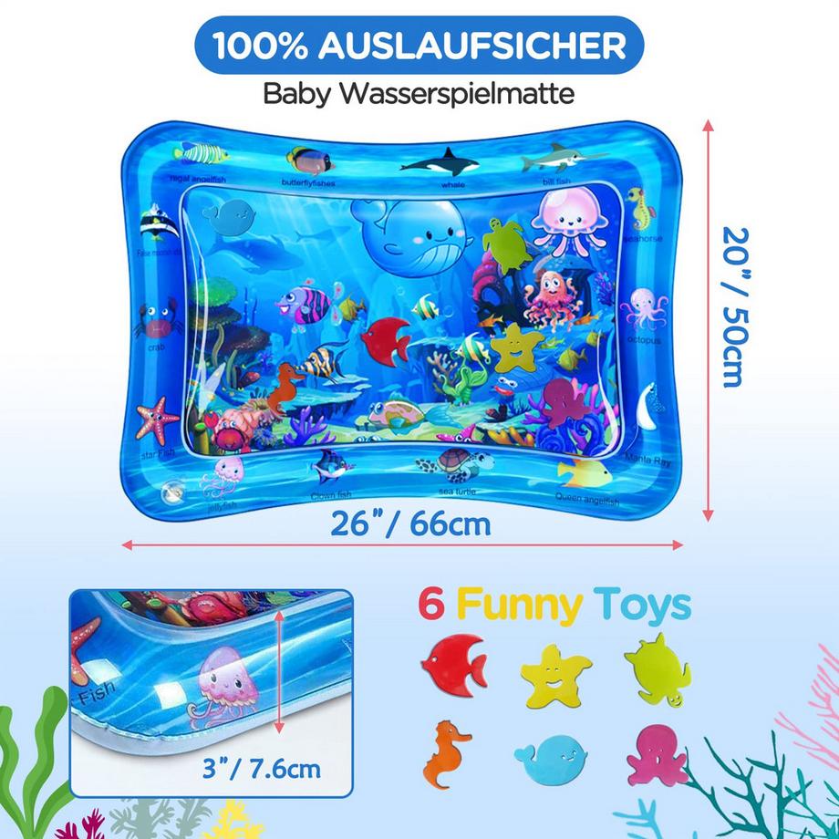 Activity-board Wassermatte Babyspielzeug, Wasserspielmatte BPA-frei, Spielmatte Baby, aufblasbare Bauchzeitmatte, lustige Aktivitäten Stimulieren Sie das Wachstum Ihres Babys  