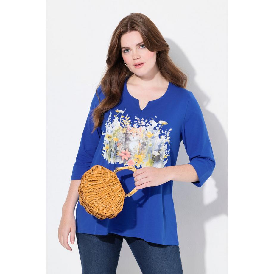 Ulla Popken Maglia floreale scollo a tunica maniche 3/4 taglio svasato  