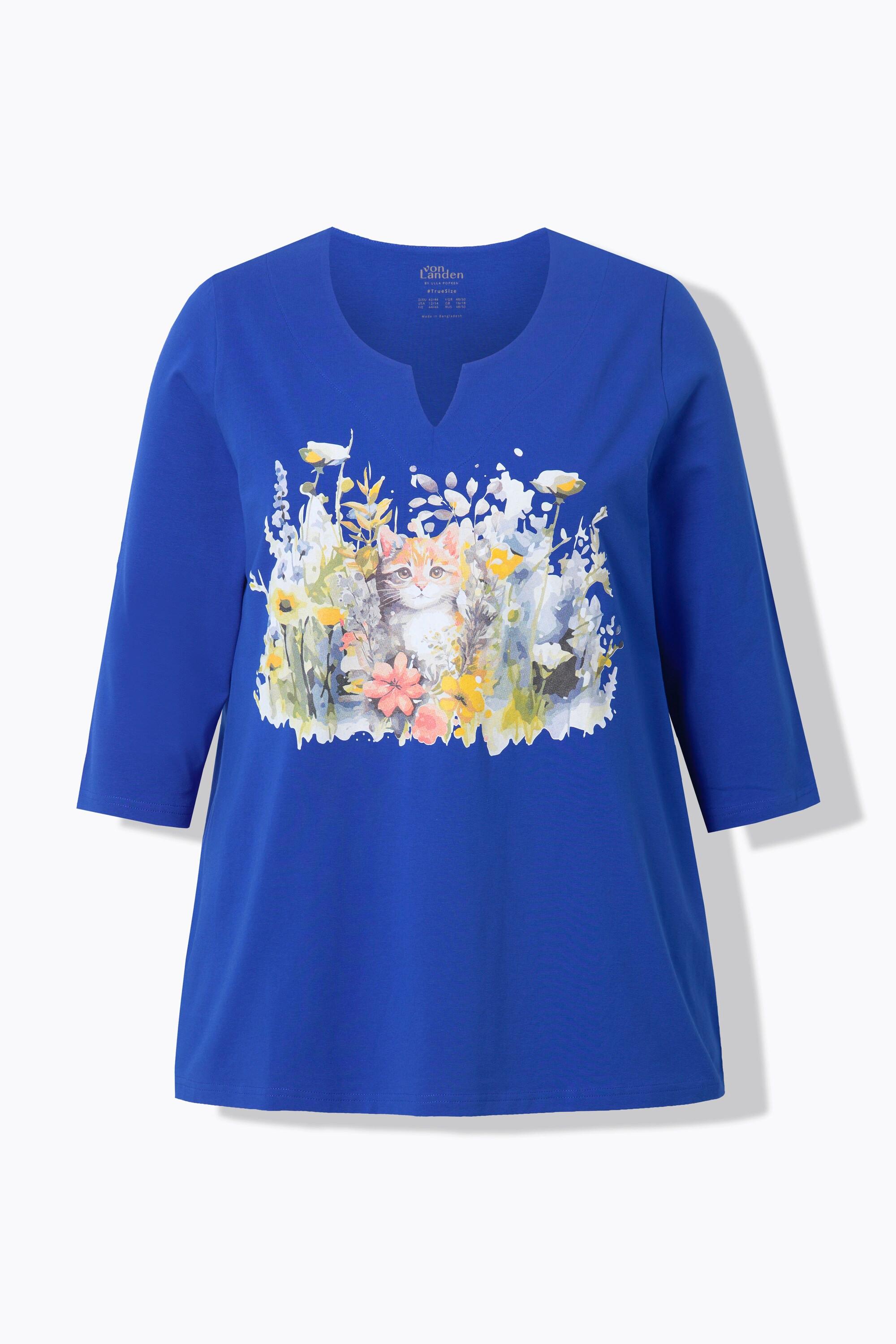 Ulla Popken Blüten A-Linie Tunika-Ausschnitt 3/4-Arm Shirt  