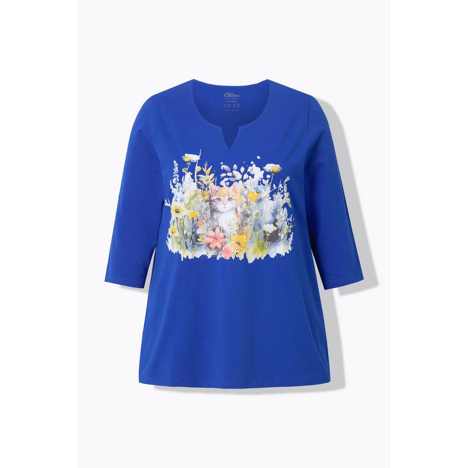 Ulla Popken Maglia floreale scollo a tunica maniche 3/4 taglio svasato  