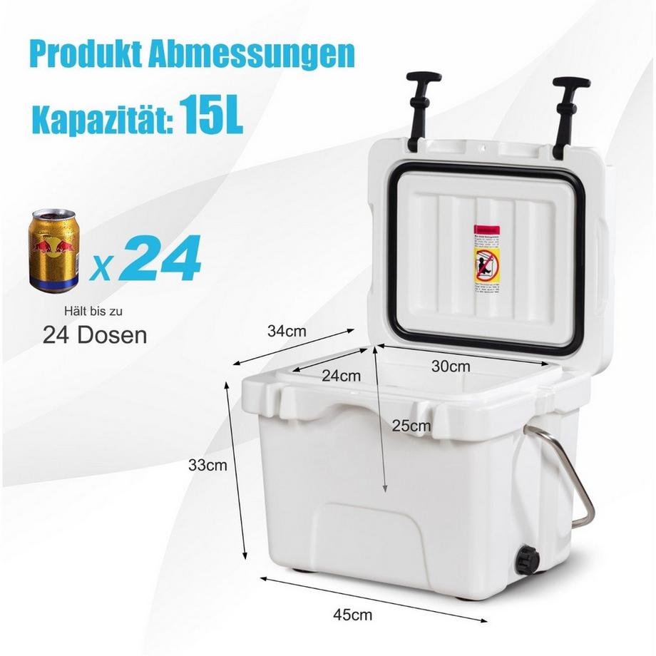 Northix  Glacière avec glacière d'une capacité de 15 L avec poignée, bouchon de vidange et 2 porte-gobelets blanc 