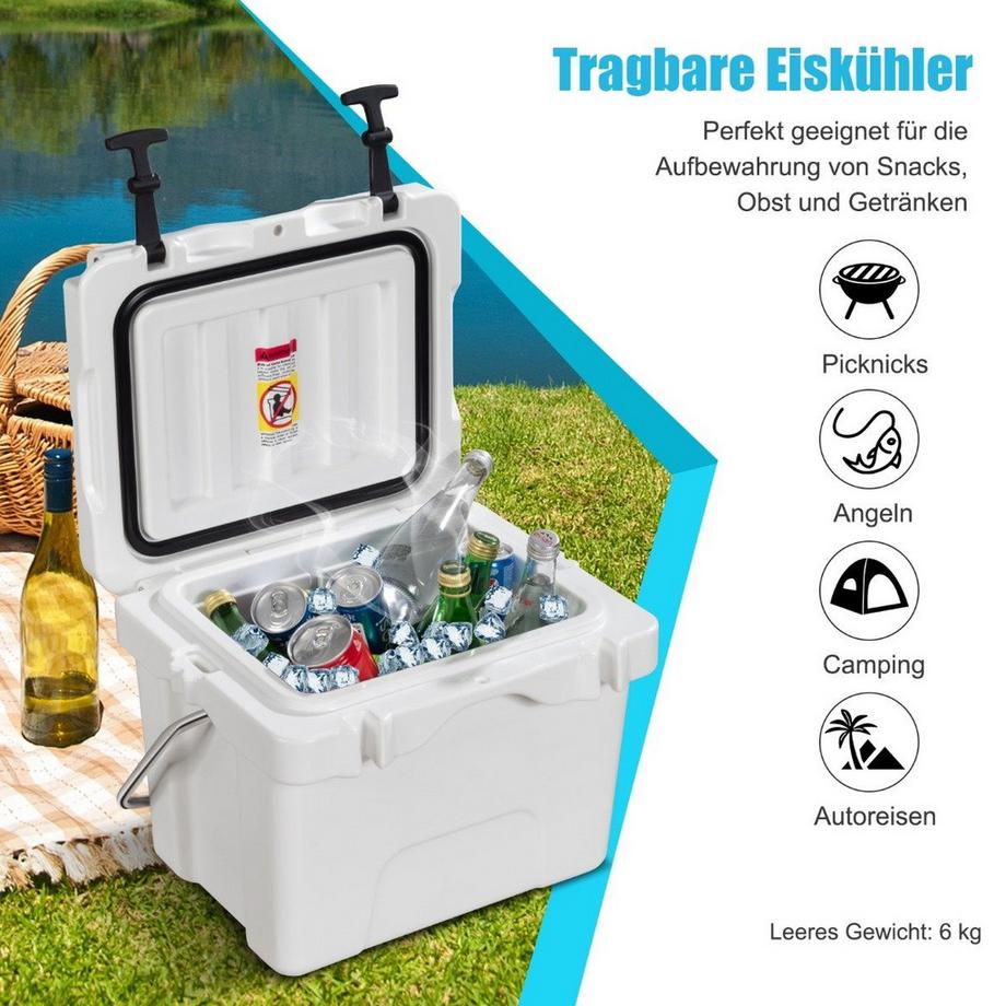 Northix  Glacière avec glacière d'une capacité de 15 L avec poignée, bouchon de vidange et 2 porte-gobelets blanc 