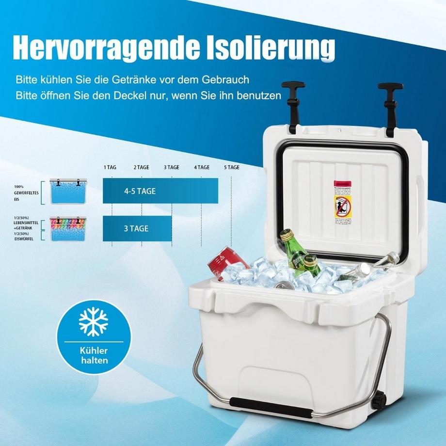 Northix  Glacière avec glacière d'une capacité de 15 L avec poignée, bouchon de vidange et 2 porte-gobelets blanc 