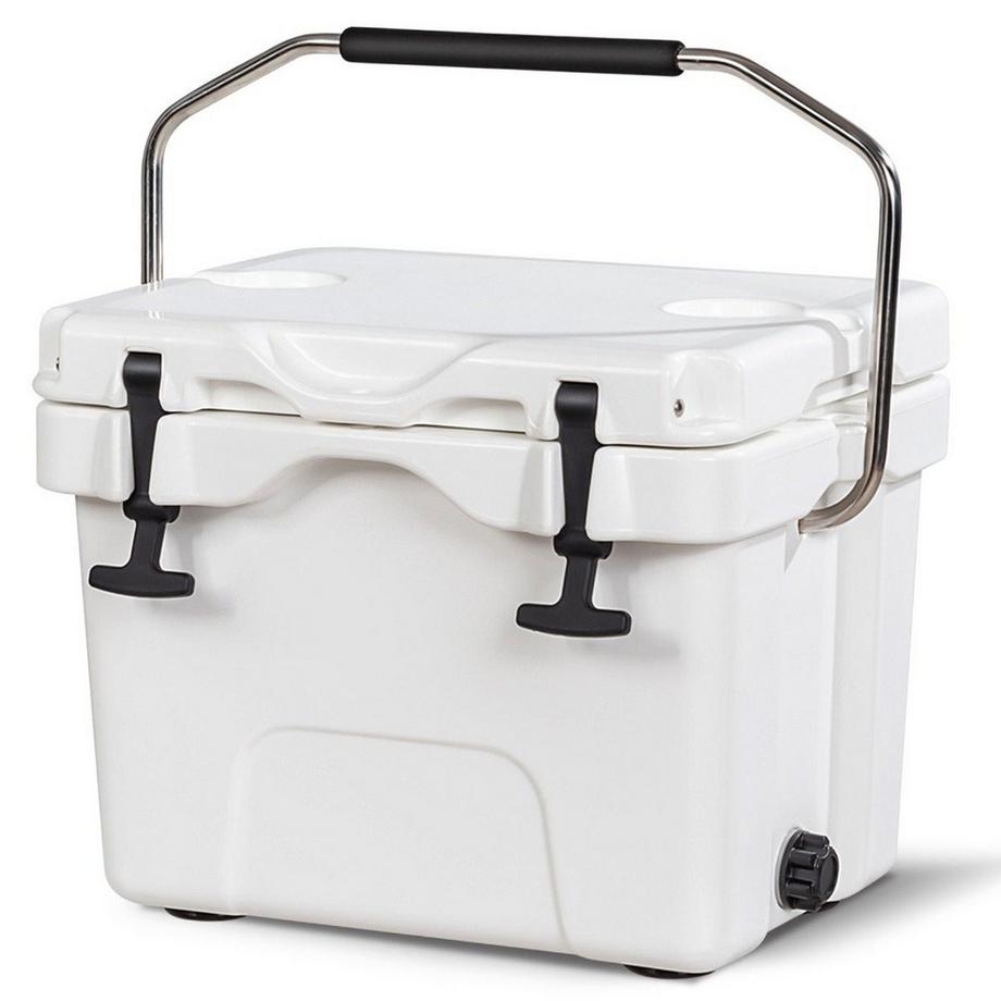 Glacière avec glacière d'une capacité de 15 L avec poignée, bouchon de vidange et 2 porte-gobelets blanc