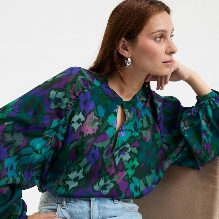 La Redoute Collections Langärmelige Blumen Stehkragenbluse  