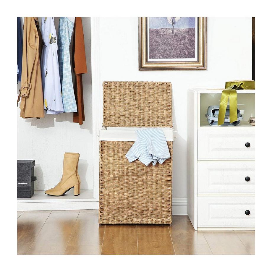 Calicosy Cesto per la biancheria in rattan intrecciato a mano con fodera rimovibile  