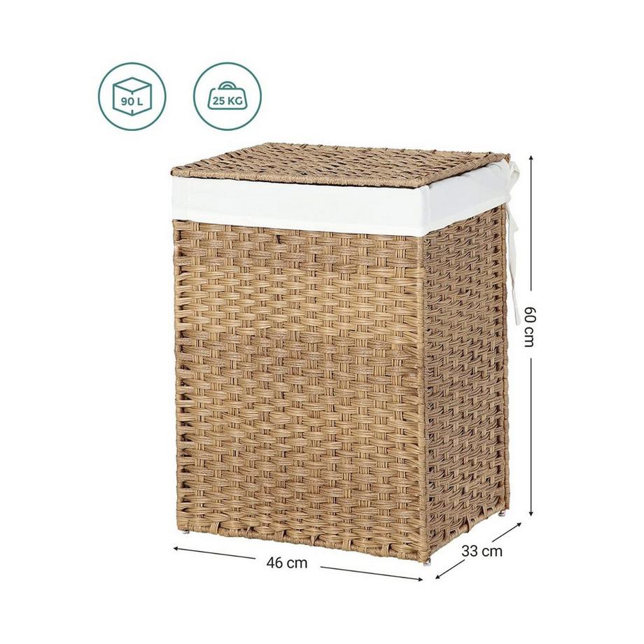 Calicosy Cesto per la biancheria in rattan intrecciato a mano con fodera rimovibile  