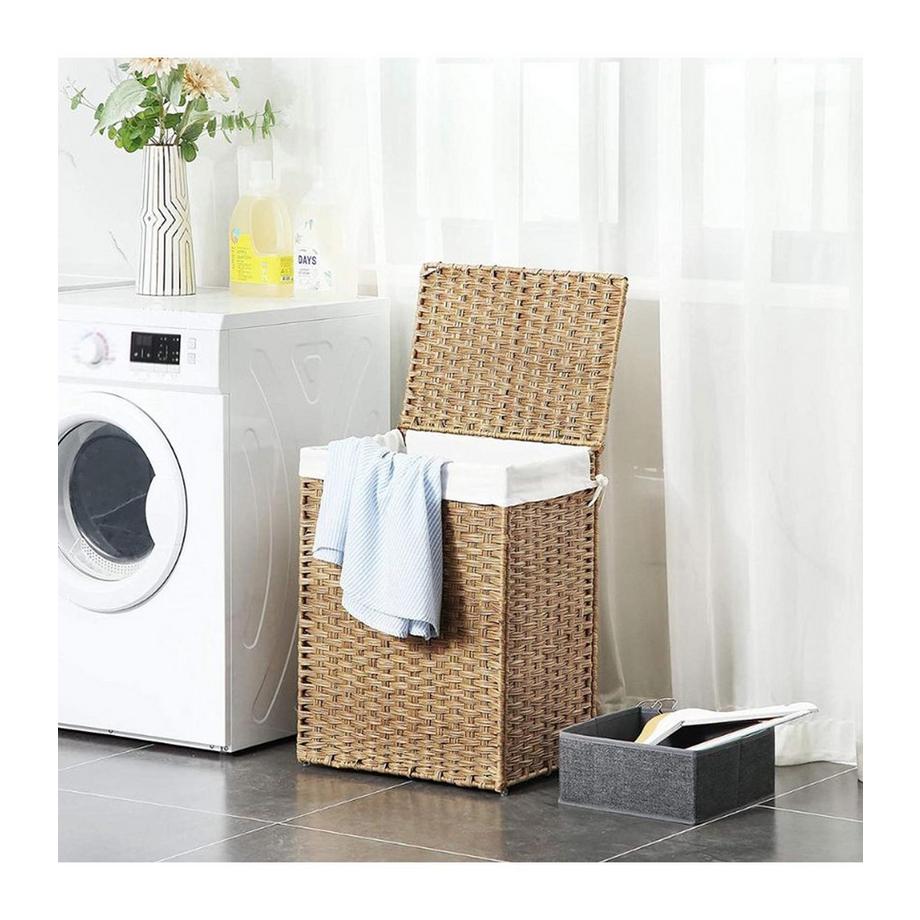 Calicosy Cesto per la biancheria in rattan intrecciato a mano con fodera rimovibile  