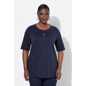 T-shirt avec petites pierres fantaisie, col rond et manches courtes, coupe évasée