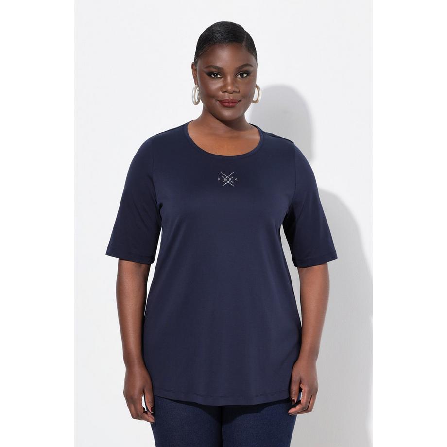 Ulla Popken T-shirt Petites Pierres Fantaisie Col Rond Manches Courtes Coupe Évasée  