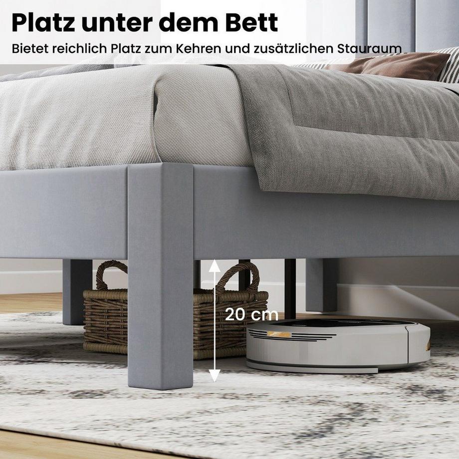 Northix Plattformbettrahmen mit Samtpolsterung und Holzlatten Bettgestell  