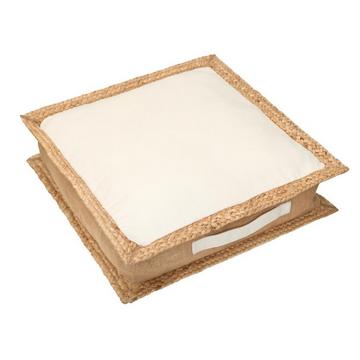 Coussin de sol en coton et jute - 45 x 45 cm - Blanc et naturel - PERUVIA