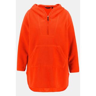 Ulla Popken  Pullover lungo di pellicciotto di pile con cappuccio, zip e maniche lunghe 