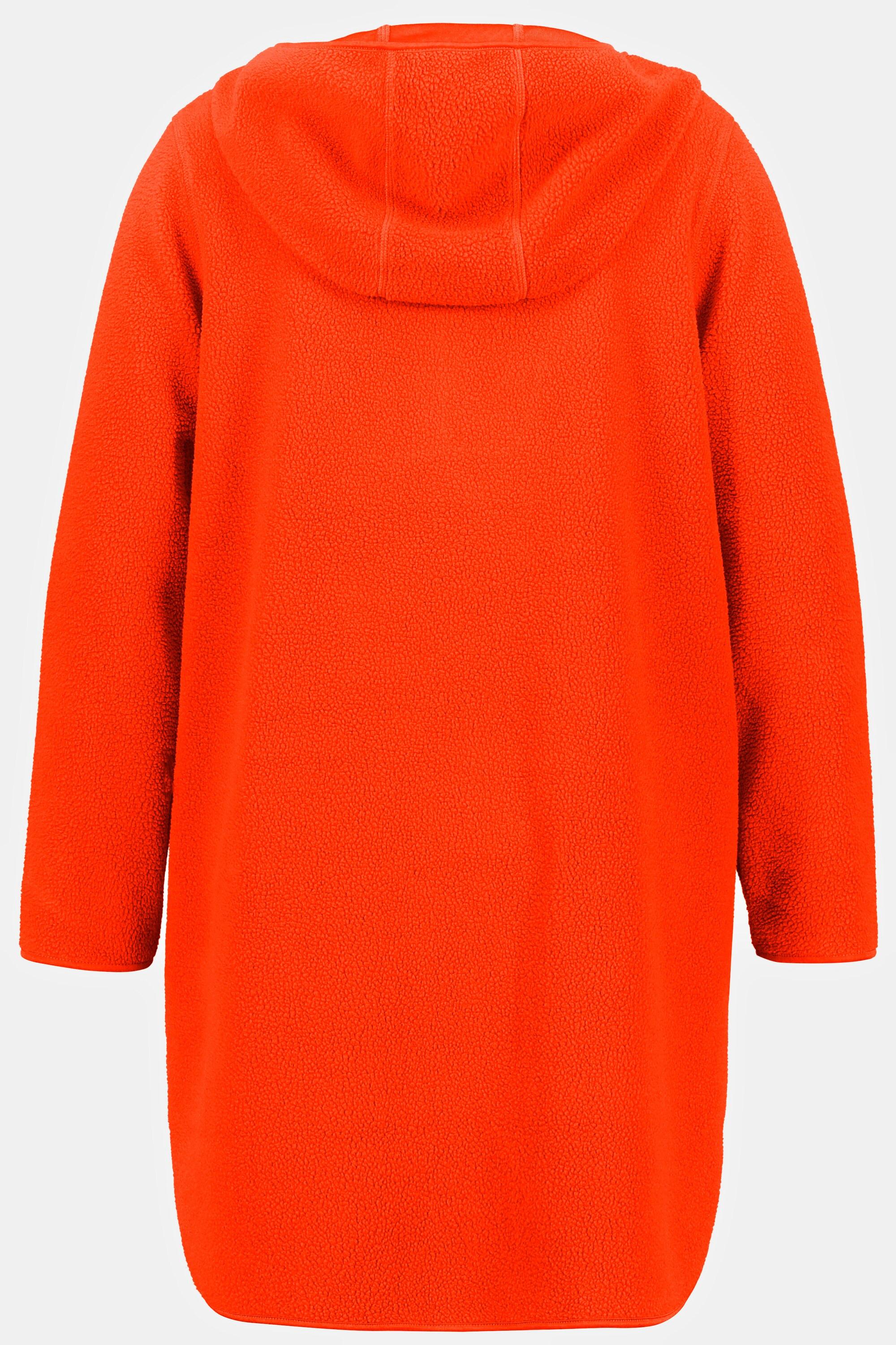 Ulla Popken  Pullover lungo di pellicciotto di pile con cappuccio, zip e maniche lunghe 