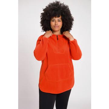 Long-Teddy-Fleecepullover, Kapuze, Zipper, Langarm