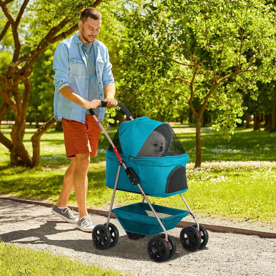Northio  Poussette pour chien 3 en 1, poussette pliable pour chien, sac de transport pliable avec porte-gobelet, poussette pour chien, poussette pour chat avec roues 360°, poussette pour mini chiens de moins de 4 kg, turquoise 