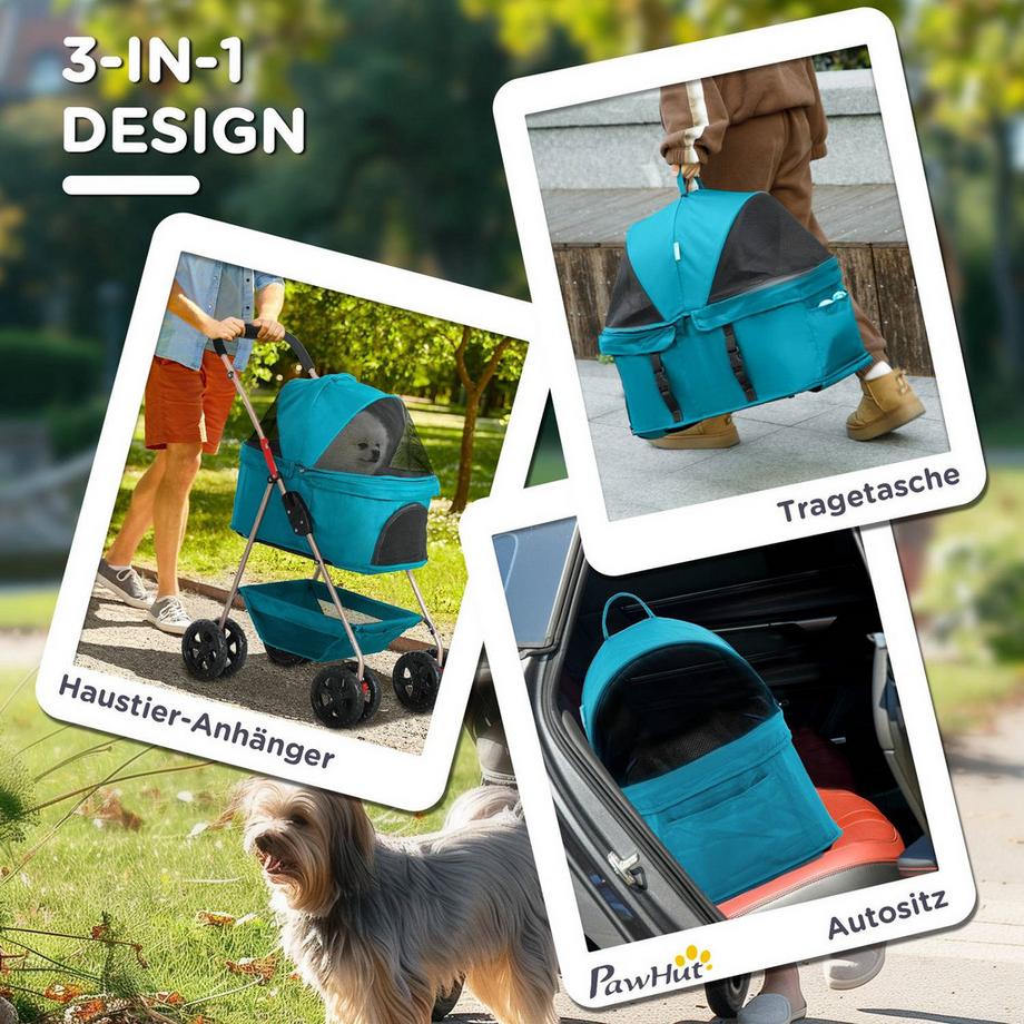 Northio  Poussette pour chien 3 en 1, poussette pliable pour chien, sac de transport pliable avec porte-gobelet, poussette pour chien, poussette pour chat avec roues 360°, poussette pour mini chiens de moins de 4 kg, turquoise 
