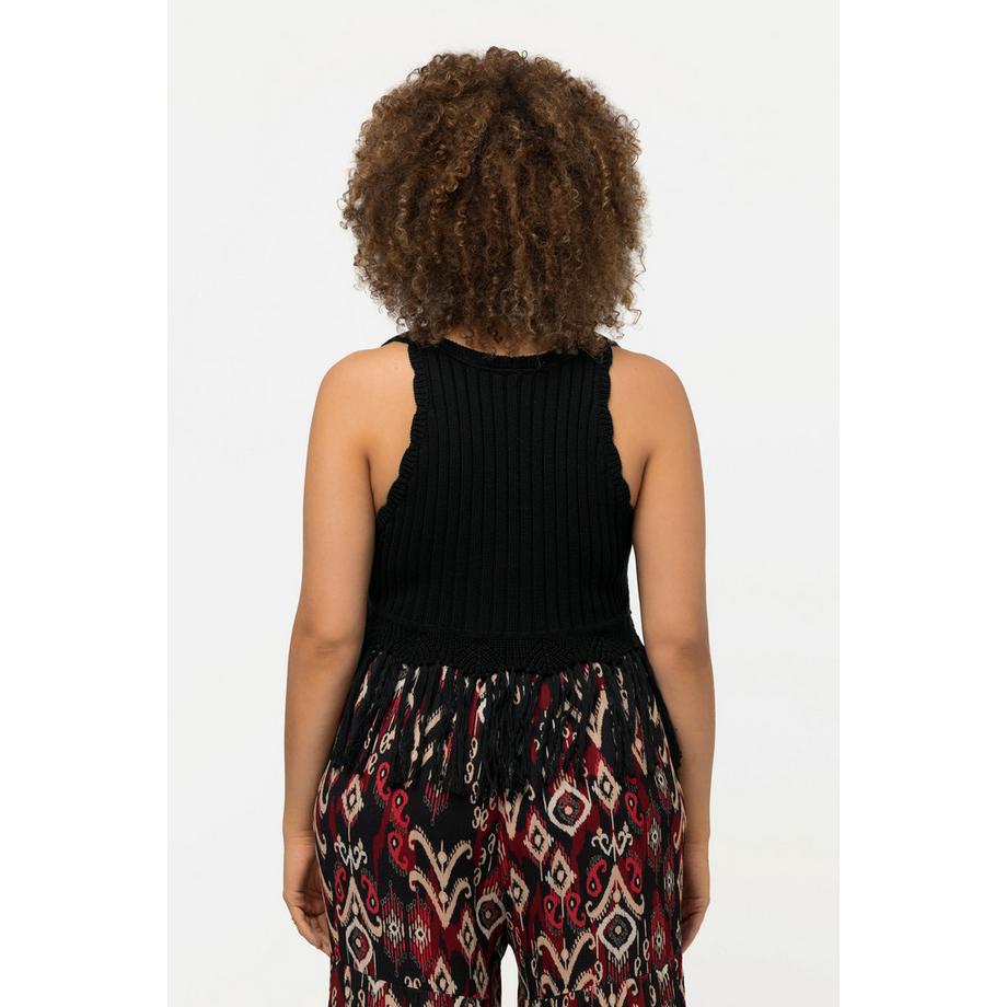 Ulla Popken Top in maglia con frange taglio svasato senza maniche scollo a V  