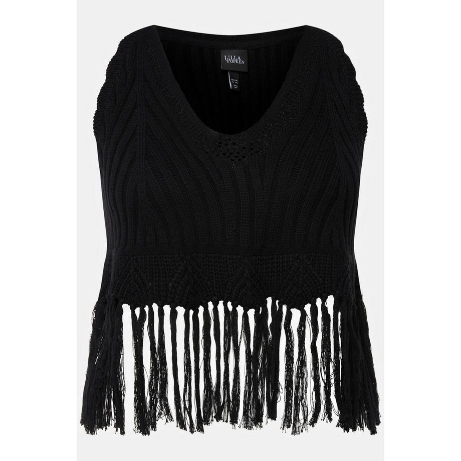 Ulla Popken Top in maglia con frange taglio svasato senza maniche scollo a V  
