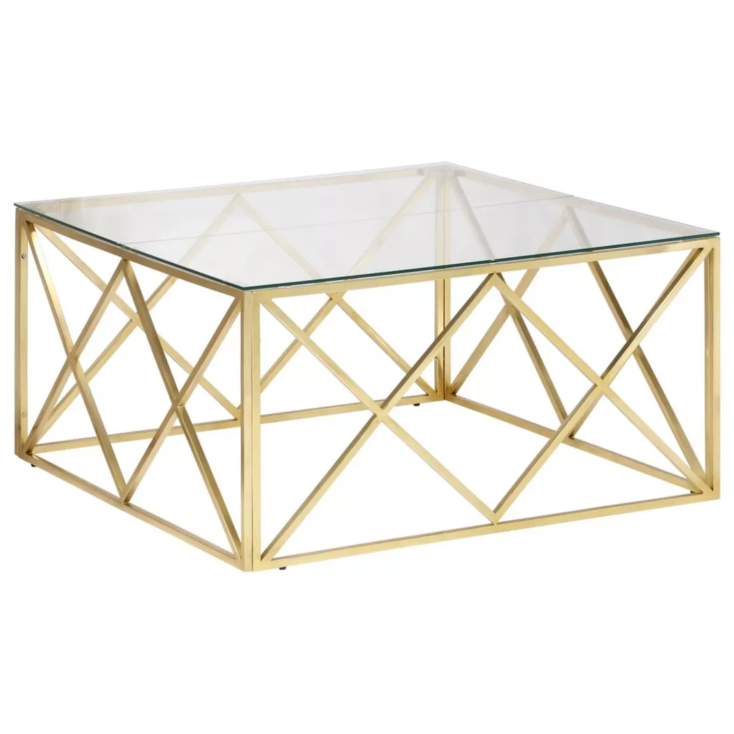 vidaXL Table basse doré acier inoxydable et verre trempé