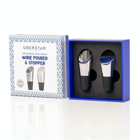 Uberstar Weinausgiesser & Weinstopper 2er Set Silber  