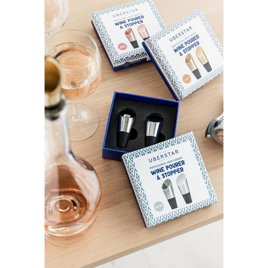 Uberstar Bec verseur & stop-vin Set de 2 pièces argent  