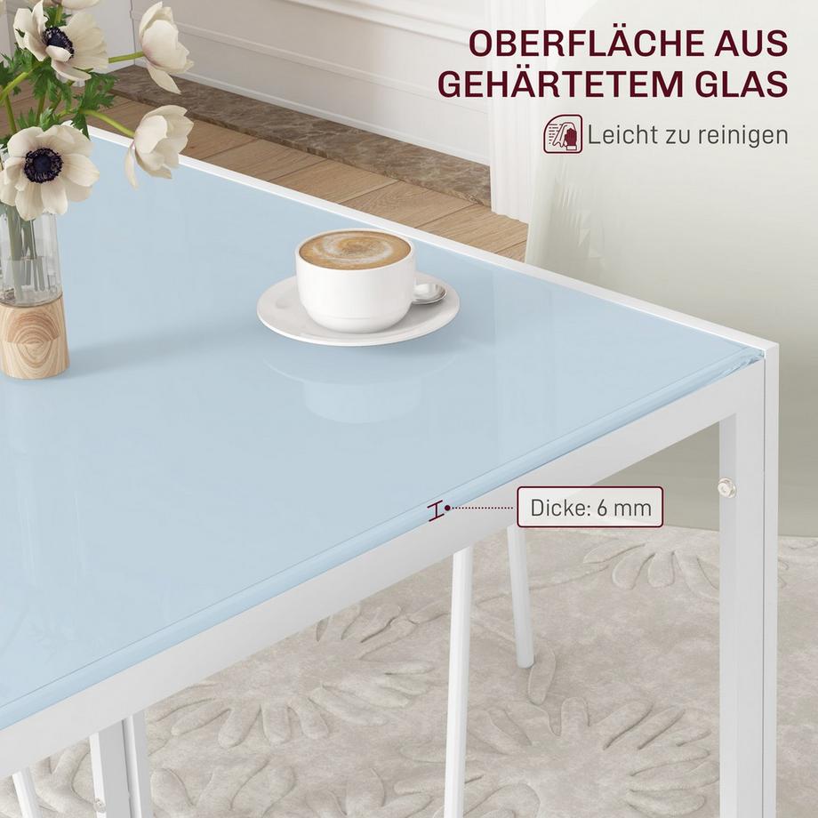 Northio Esstisch Quadratischer Küchentisch für 4 Personen, Esszimmertisch aus Hartglas, bis 80 kg belastbar, für Küche, Esszimmer, 75 x 75 x 75 cm, Weiß  