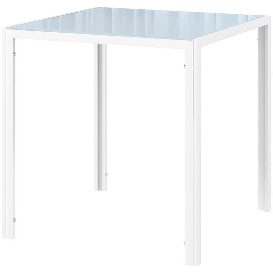 Esstisch Quadratischer Küchentisch für 4 Personen, Esszimmertisch aus Hartglas, bis 80 kg belastbar, für Küche, Esszimmer, 75 x 75 x 75 cm, Weiß
