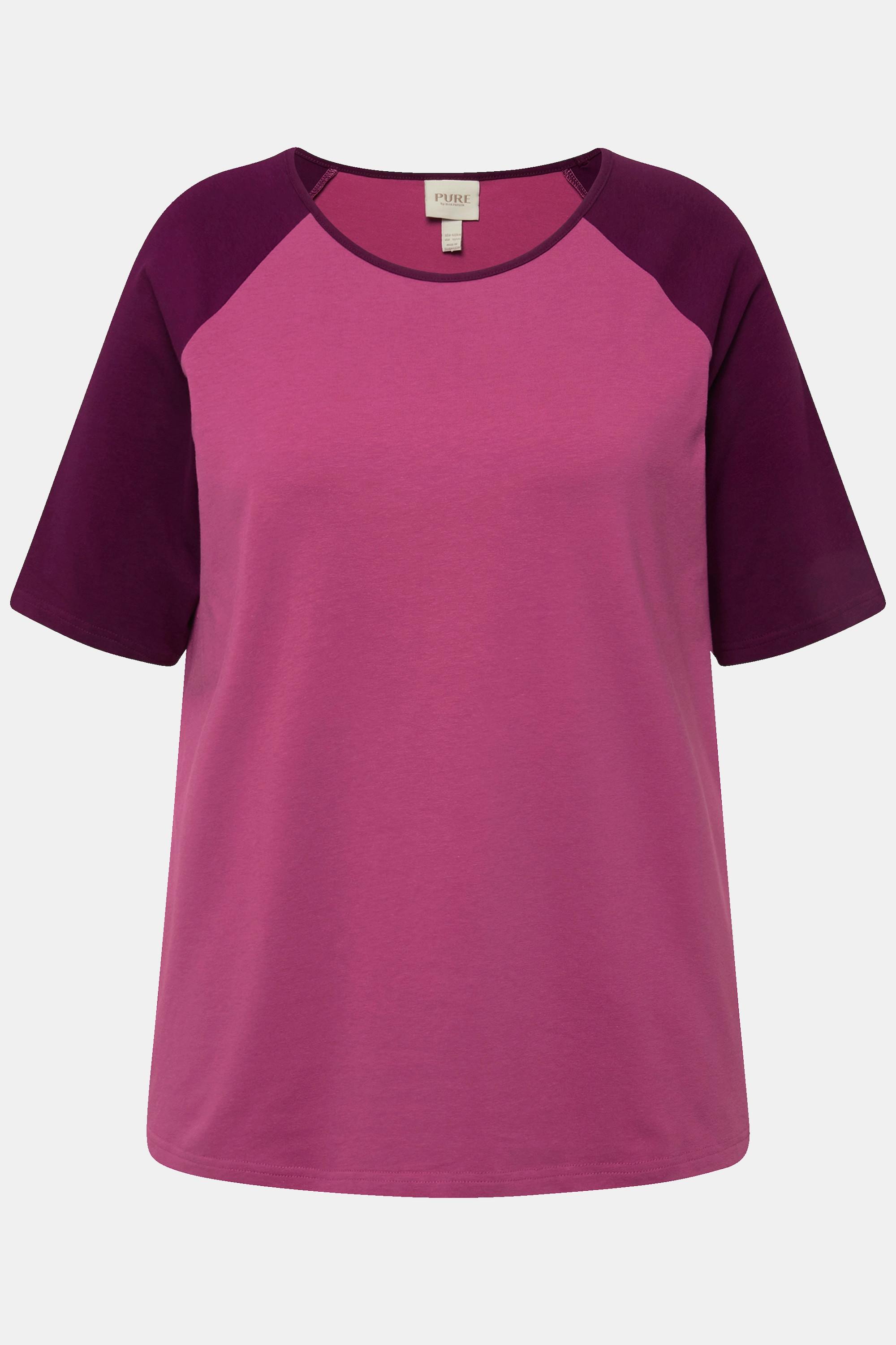 Ulla Popken  T-shirt en coton bio. Col rond et manches courtes. Esprit colour block. 