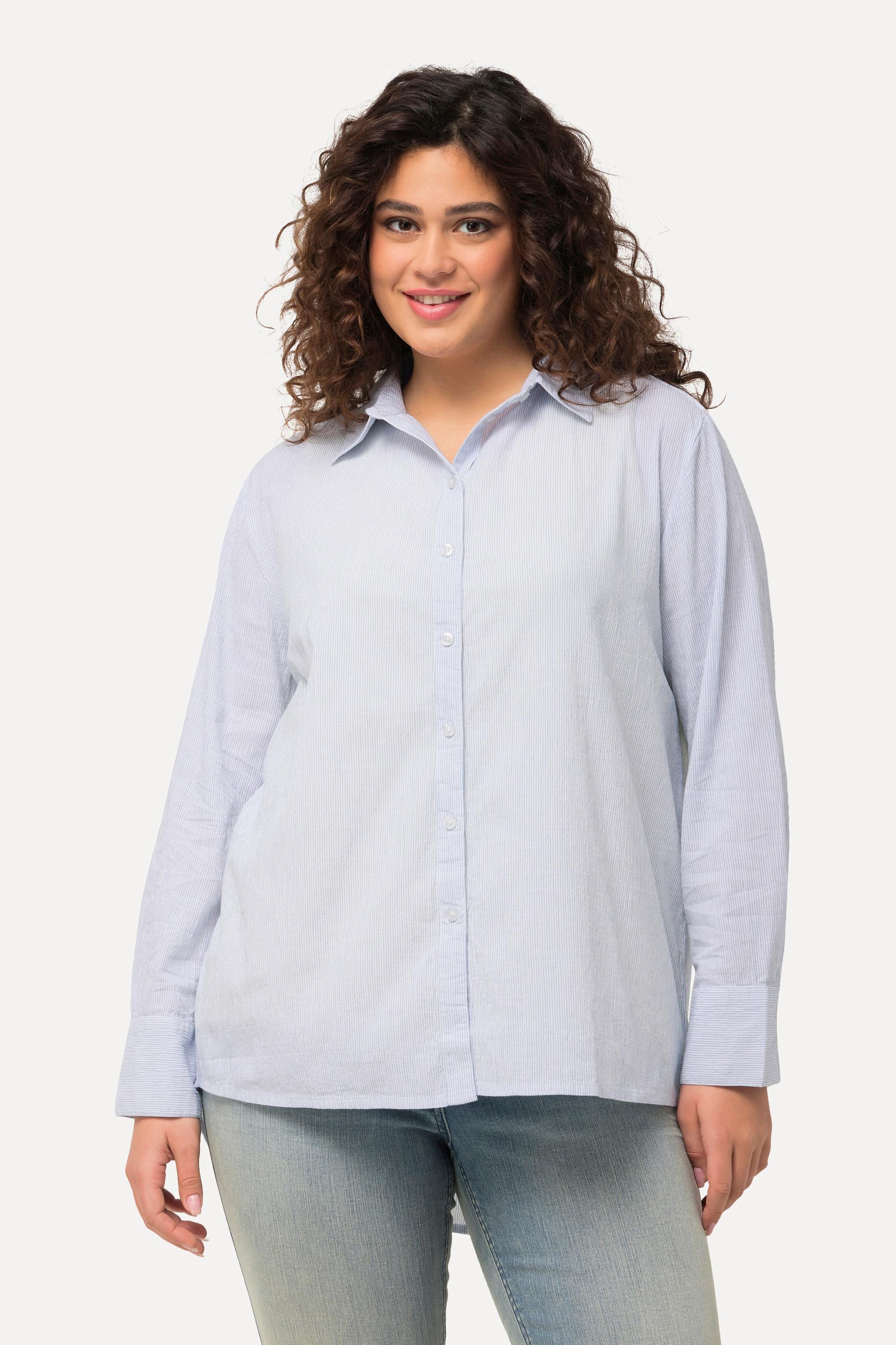 Ulla Popken  Blusa con righe, collo da camicia e maniche lunghe 