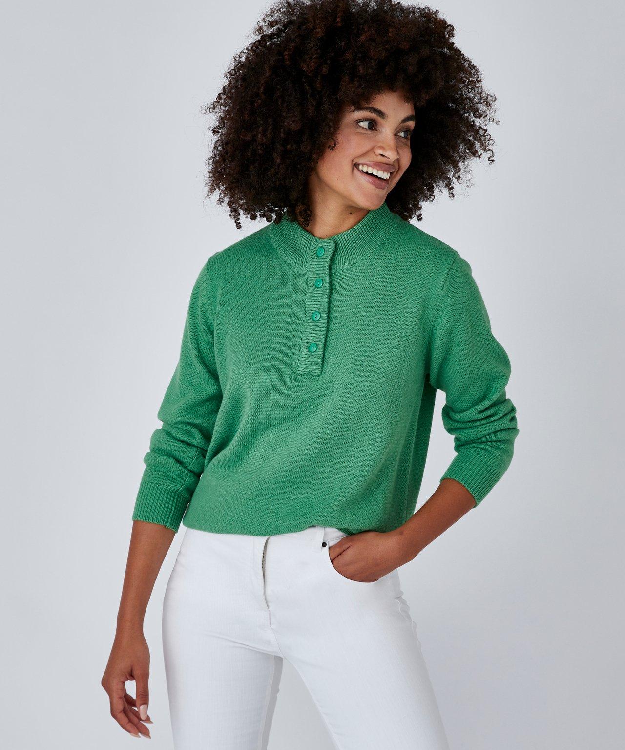 Image of Stehkragenpullover Aus Schmiegsamem Jerseystrick. Damen Grün 42/44