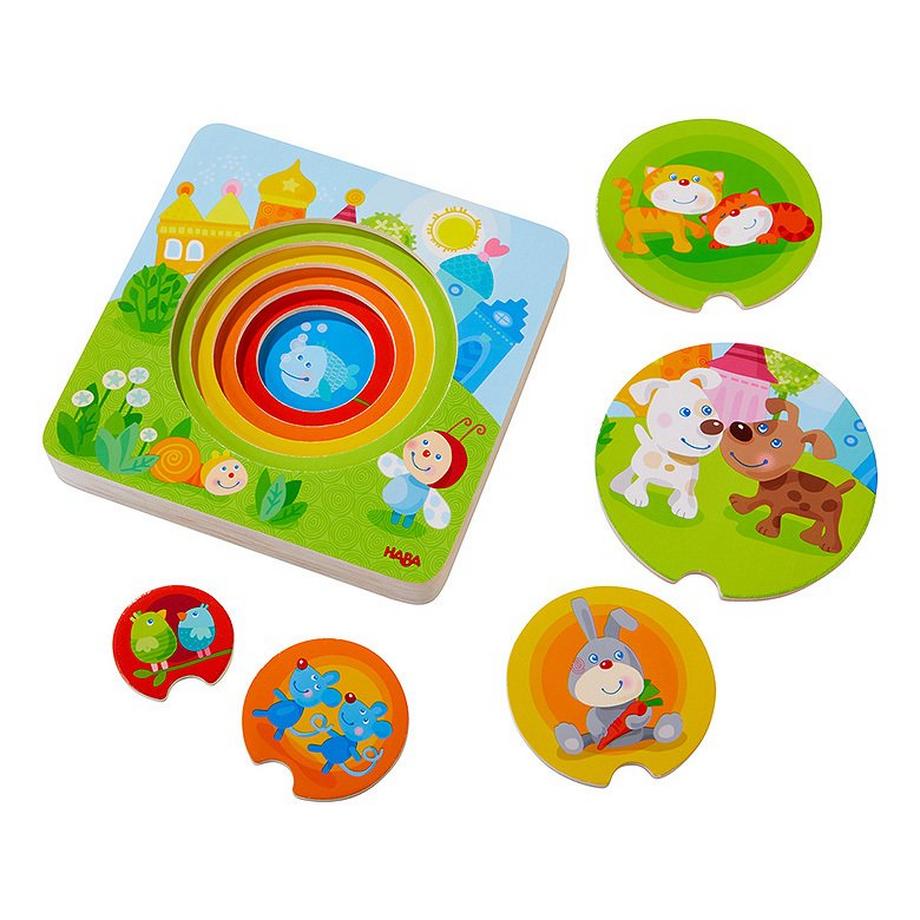 HABA  Holzpuzzle Kunterbunte Tierkinder (5Teile) 
