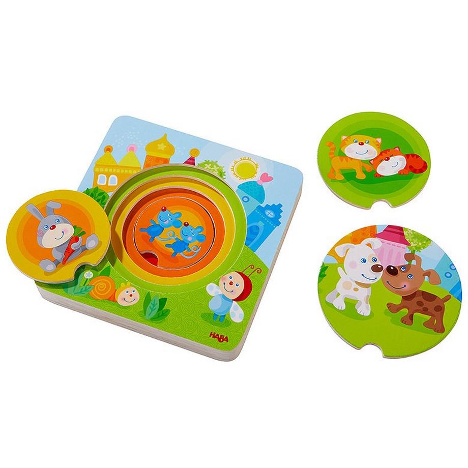 HABA  Holzpuzzle Kunterbunte Tierkinder (5Teile) 