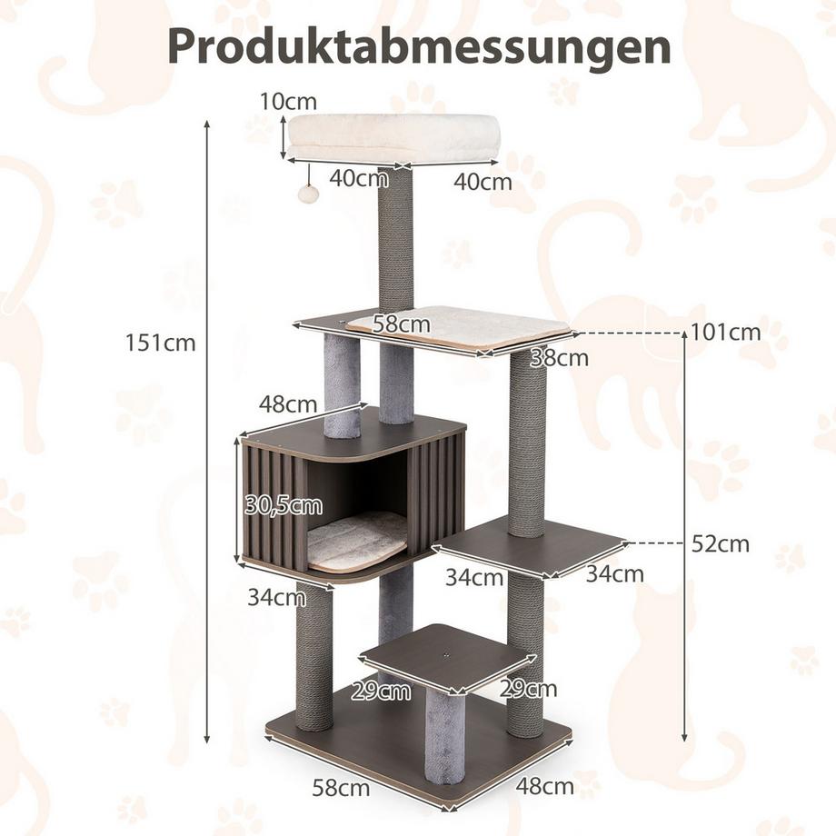 Northix  Katzenbaum mit Katzenhaus und Kratzbäumen 