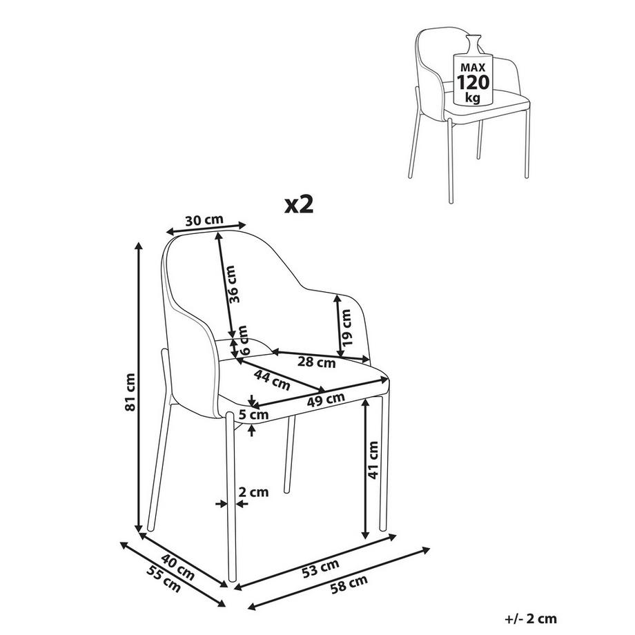 Beliani Lot de 2 chaises de salle à manger en Velours côtelé Rétro RATON  