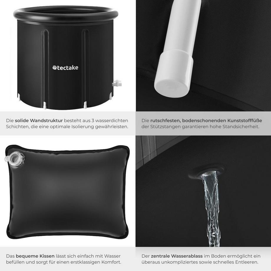 Tectake Eisbadetonne Helsinki faltbar, mit 3-facher Isolierung aufblasbarer Außenring und Schutzabdeckung  