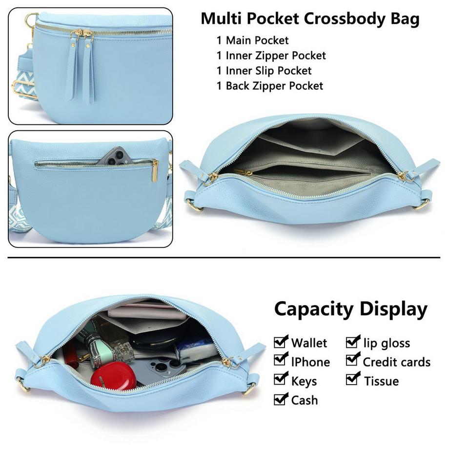 Only-bags.store Grand Sac Banane en Cuir Vegan Sac Bandoulière avec Large Sangle  