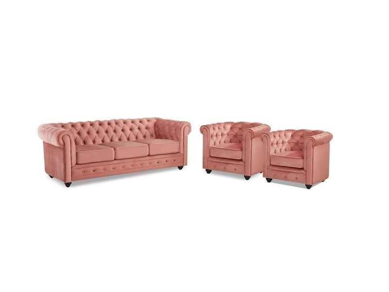 Vente-unique Couchgarnitur 3+CHESTERFIELD Samt Rosa  