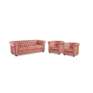 Vente-unique Couchgarnitur 3+CHESTERFIELD Samt Rosa  