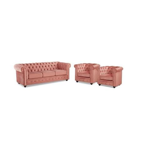 Vente-unique Couchgarnitur 3+CHESTERFIELD Samt Rosa  