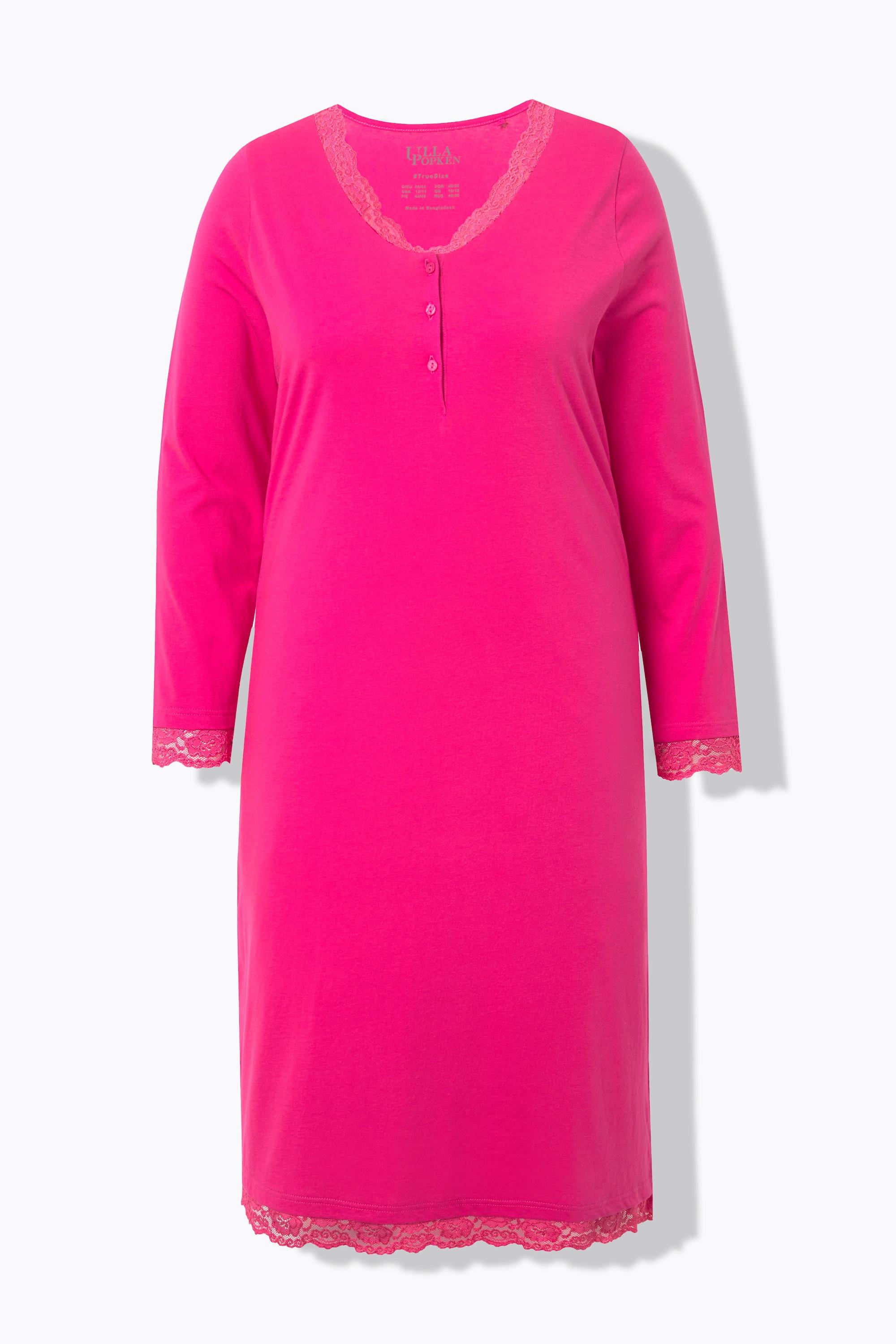 Ulla Popken  Chemise de nuit avec dentelle, décolleté en V, manches longues 