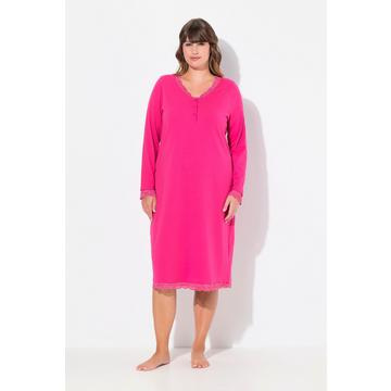 Chemise de nuit avec dentelle, décolleté en V, manches longues