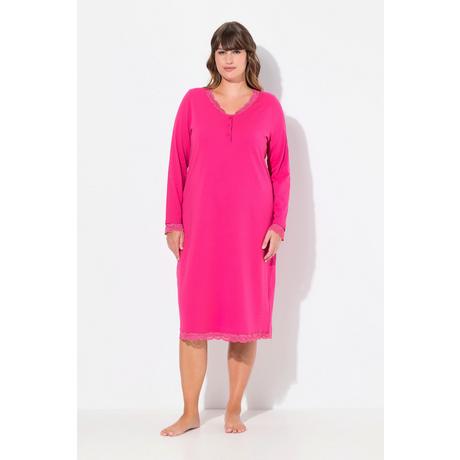 Ulla Popken  Chemise de nuit avec dentelle, décolleté en V, manches longues 