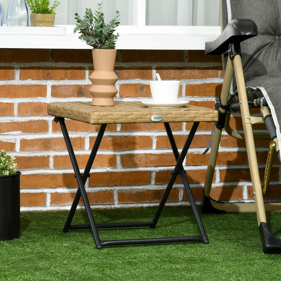 Northio Beistelltisch Polyrattan Klappbar Gartentisch Couchtisch Balkontisch Falttisch Metall Natur 40X40X40Cm  
