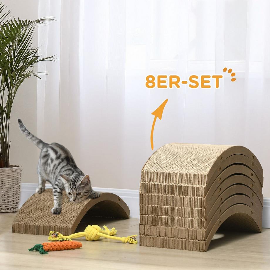 Northio  Katzen Kratzbrett, 8 Set Kratzpappe Recycelbar, Wellpappe Kratzmatten für Katzenlaufrad, Katzen bis 5 kg, 55 x 25,5 x 3 cm, Braun 