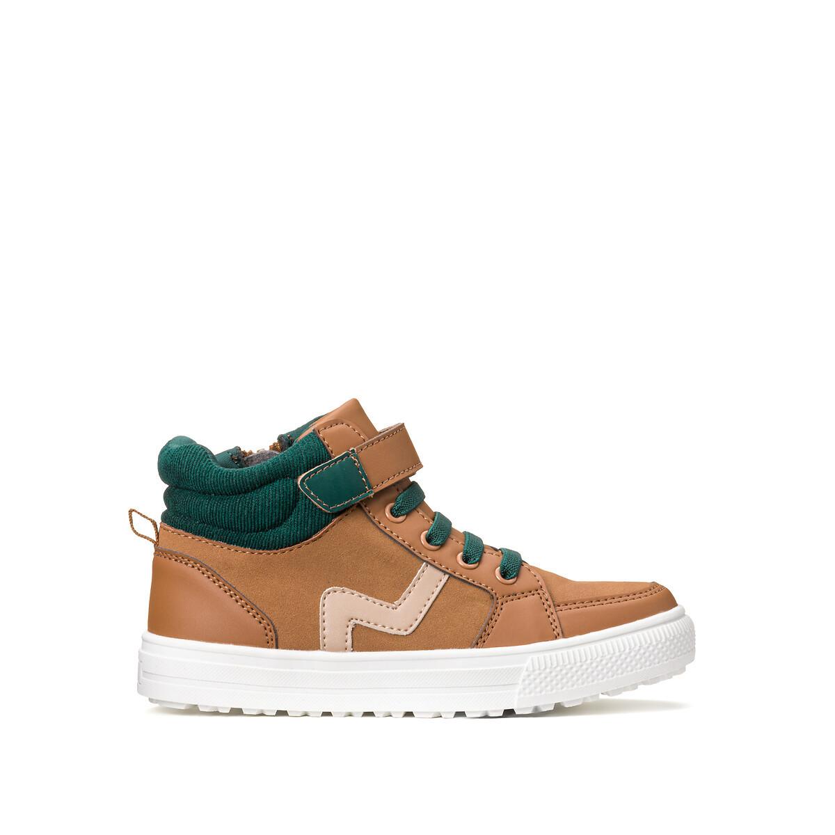 Image of Hohe Sneakers Mit Klettriemen Und Elastischer Schnürung Unisex Braun 37