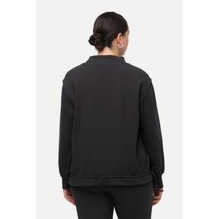 Ulla Popken  Sweat-shirt en maille côtelée, avec col montant et manches longues, ruban à la base 